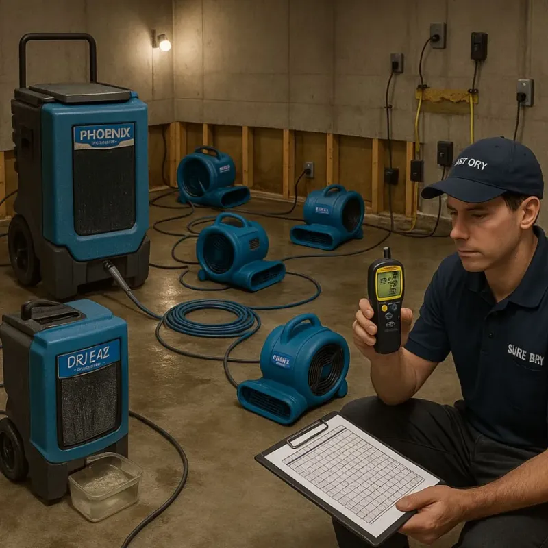 Structural Drying and Dehumidification process in South Rosemary, NC